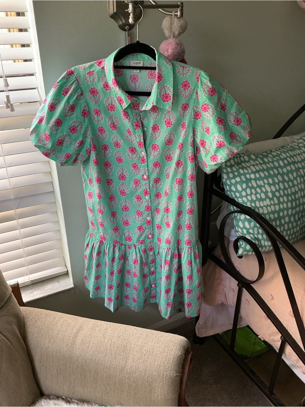 J. Crew Factory Mint Green Dress with Pink Floral Print